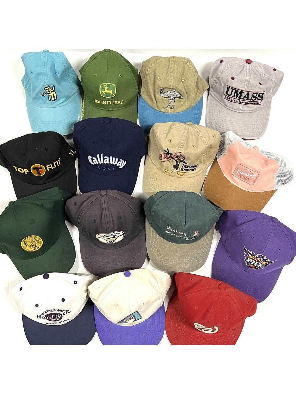 Lot Of 15 Hats Sports Vintage Destination Reseller Bundle Some Need Clean Shaped